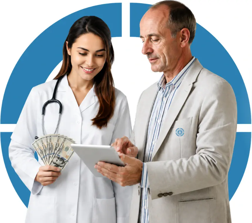 Healthcare professionals reviewing medical billing information